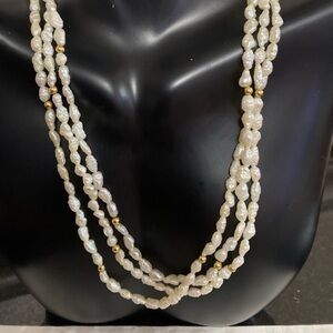 14K freshwater pearls with yellow gold beads necklace